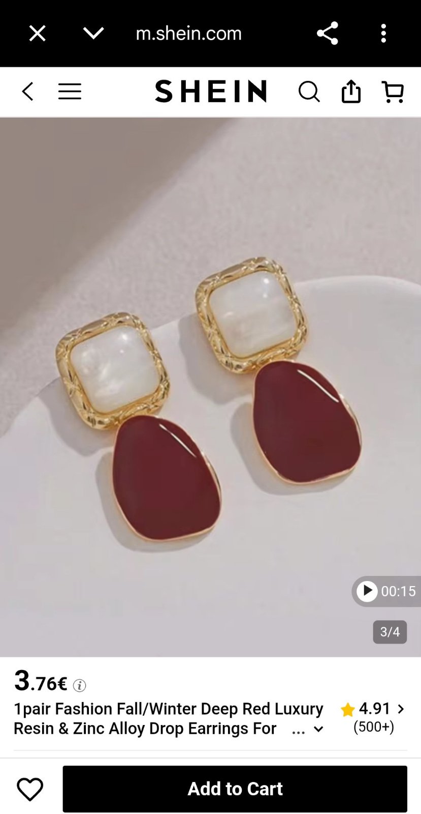 Boucles d'Oreilles en Burgundy Shein Neuves