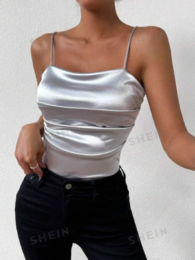 Top Bretelle Argent Satiné Shein