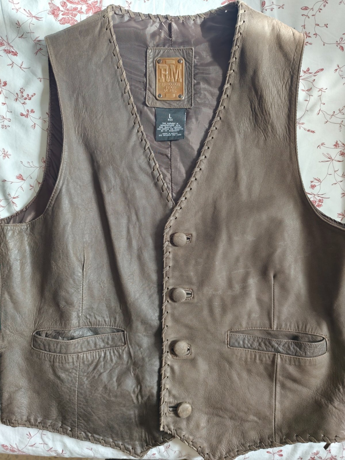 "CHALECO" Gilet Vintage en Cuir, Traditionnel du Mexique 