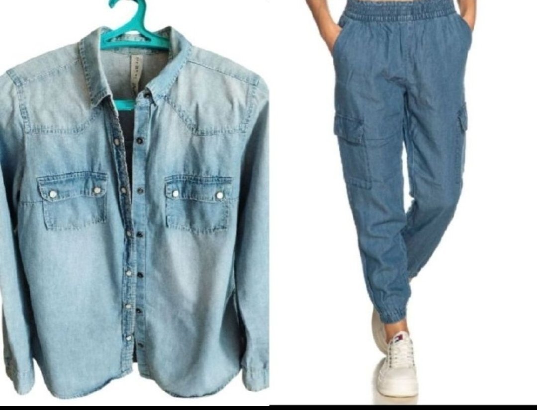Lot pantalon et chemise en jeans leger neufs