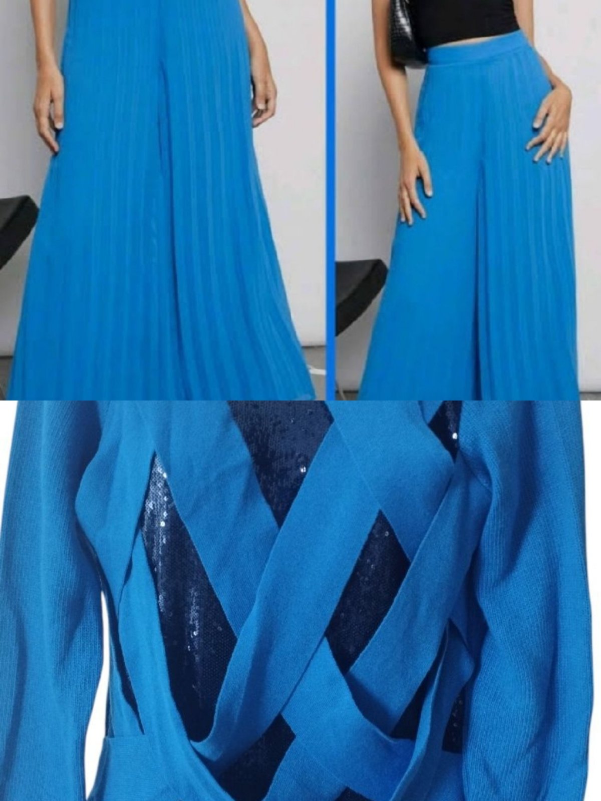 Lot pantalon large plissé et pull stylé en sequins jamais porté 