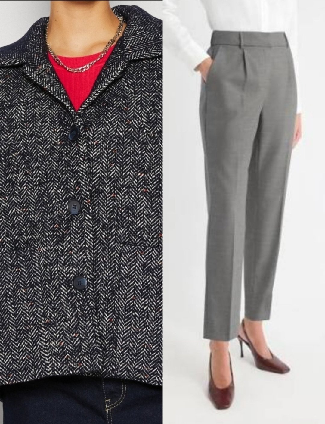 Lot pantalon en laine vierge et veste en bleu chiné Monki les deux avec étiquettes