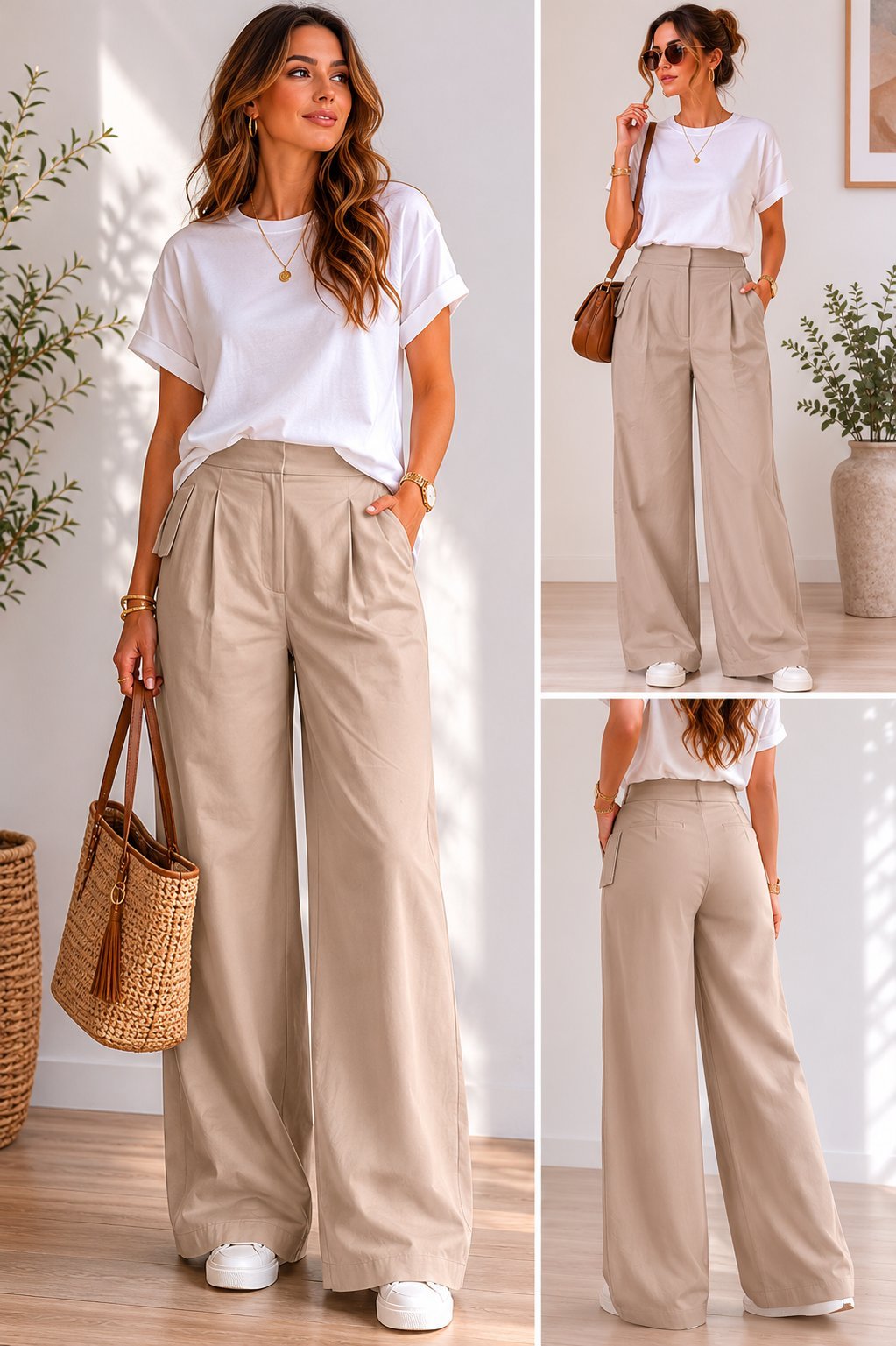 Magnifique pantalon large avec pinces et poches tout neuf