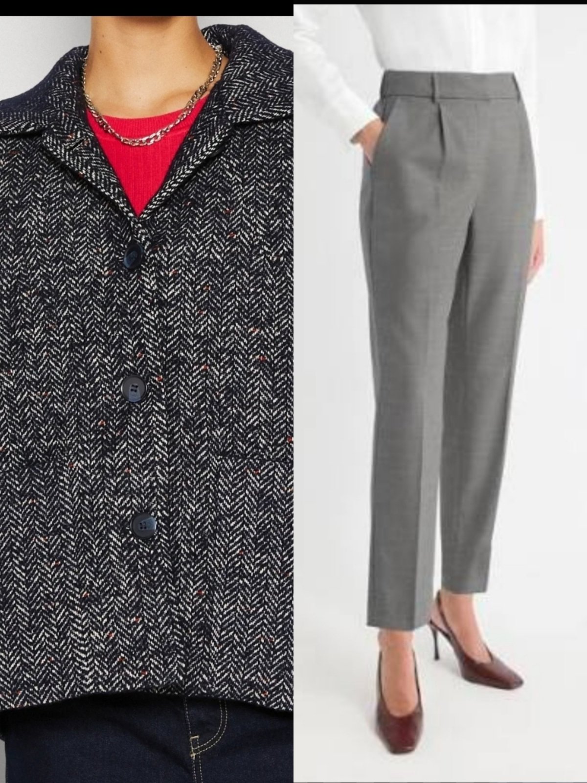 Lot pantalon droit en laine vierge et veste chaude en bleu chiné marque MONKI les deux avec étiquettes 