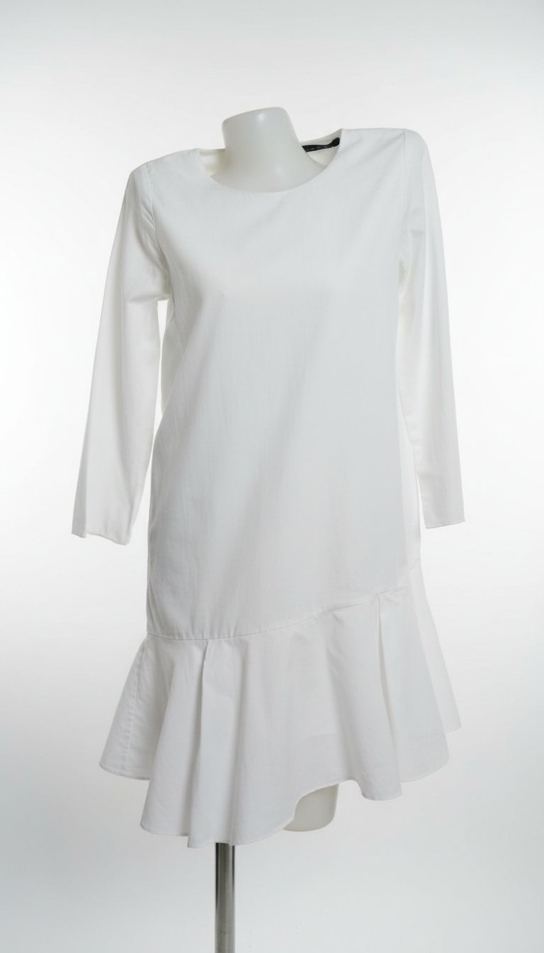 Robe avec volant en coton avec longue fermeture éclaire en doré 