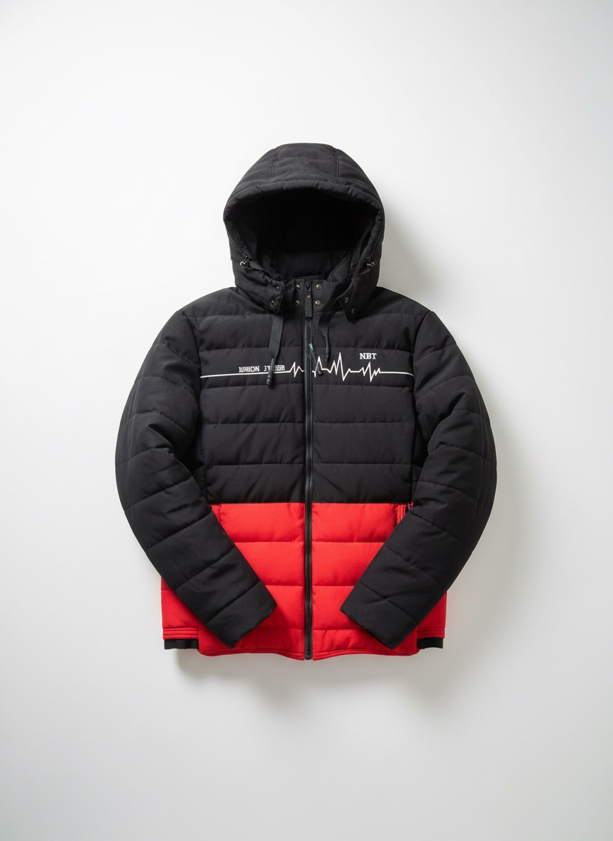 Manteau panaché noir et rouge 