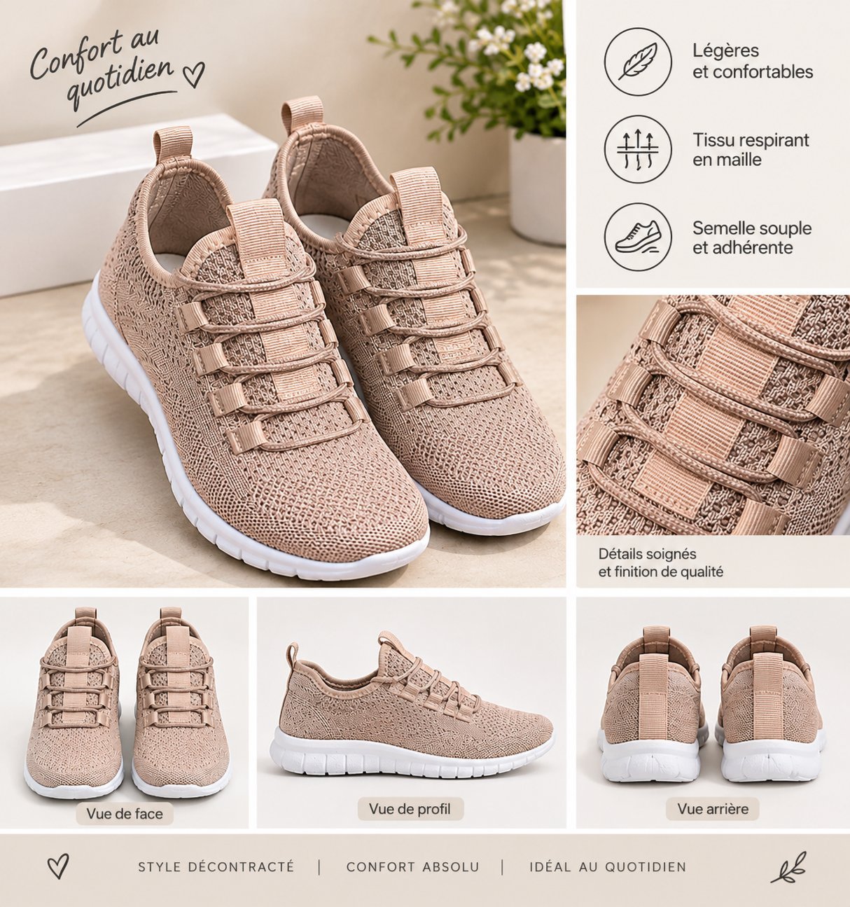 Baskets Femme Rose Poudré – Confortables