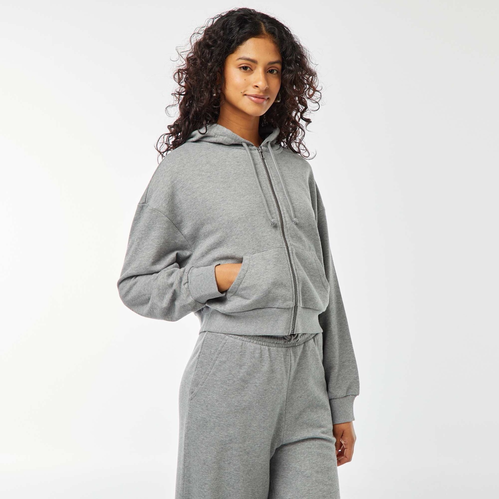 Sweat cropped à capuche - Gris