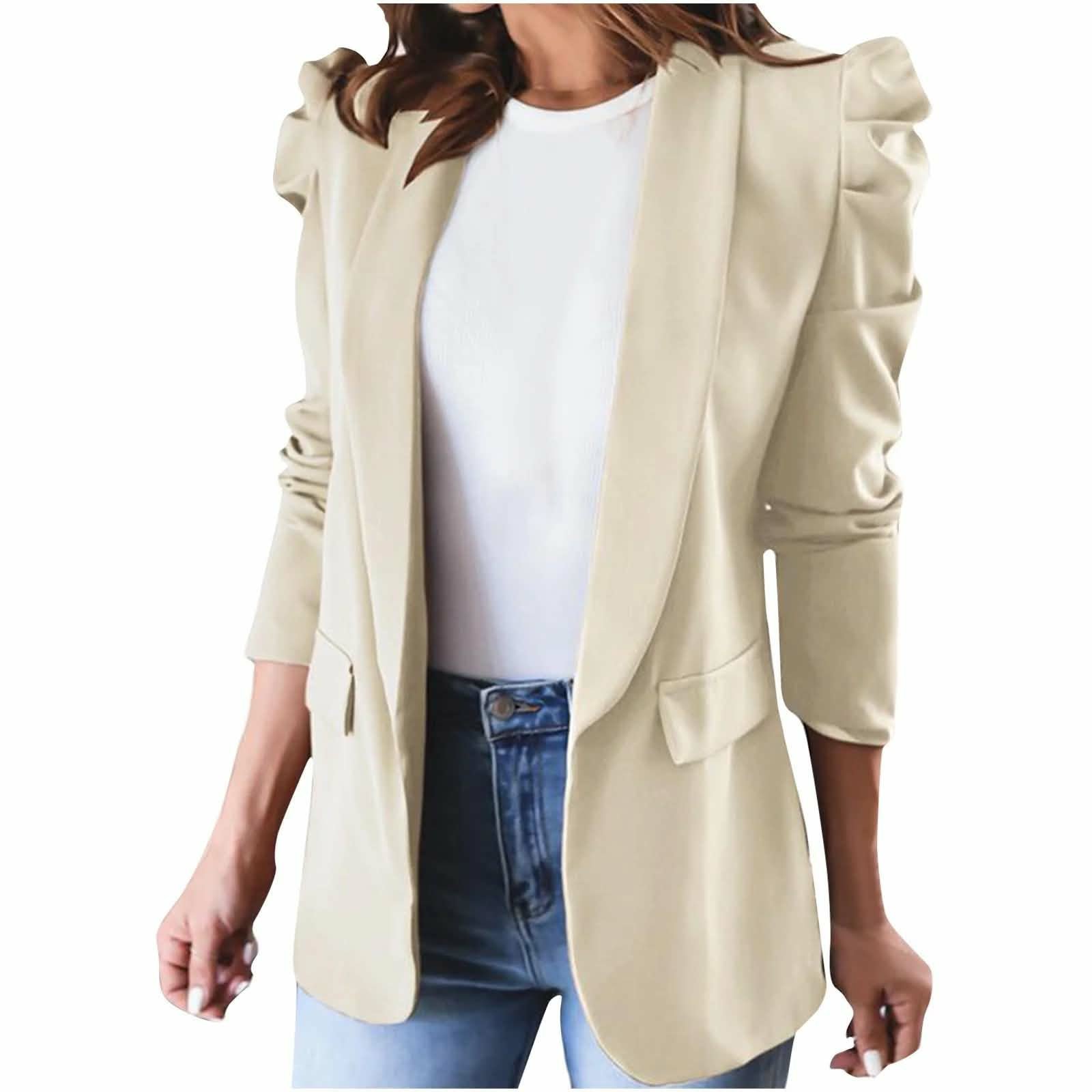 Blazer beige à manches bouffantes 