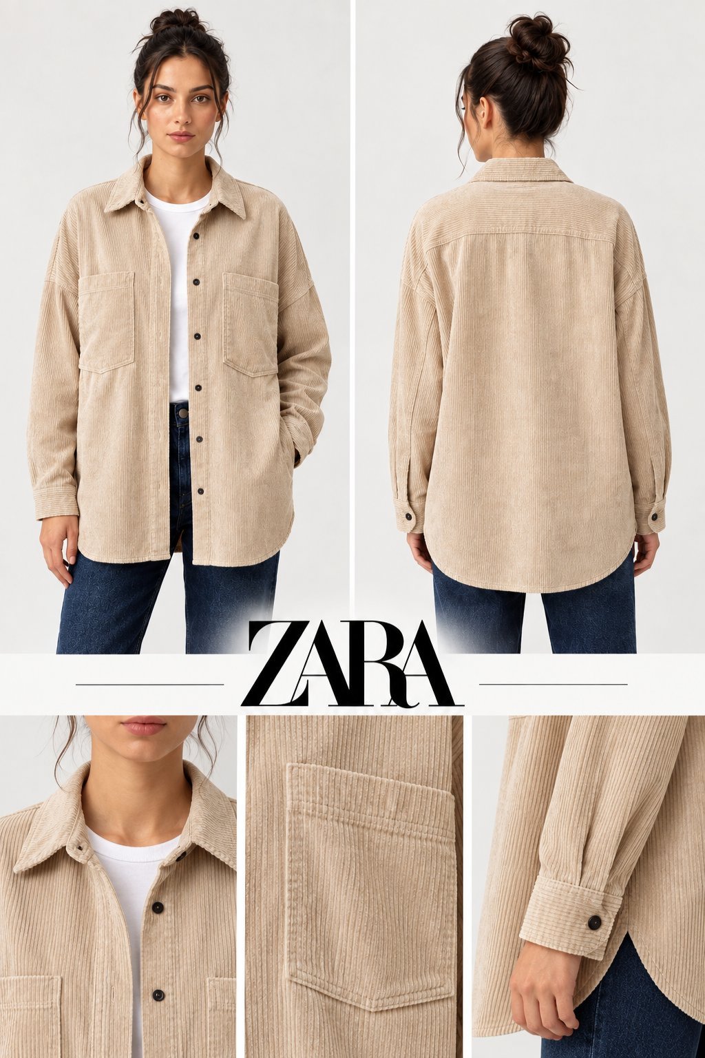 Surchemise / Veste Oversize Zara en Velours Côtelé Beige
