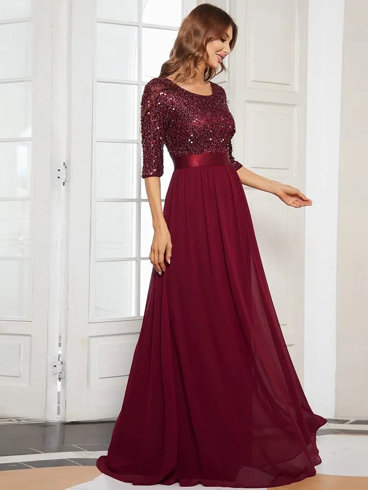 Robe longue bordeaux élégante à sequins ✨