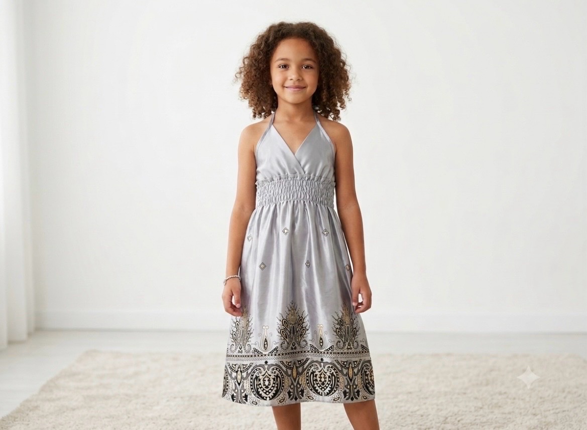 Robe de Soirée Satinée à Imprimé Paisley pour Fillette