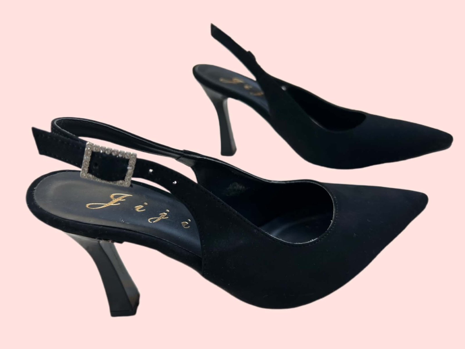 Escarpins noirs à bride avec boucle strass