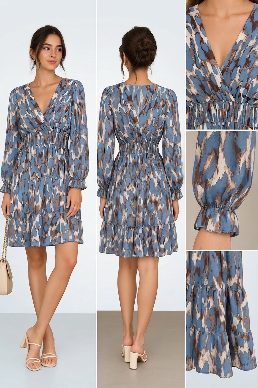 Robe imprimée bleu & marron