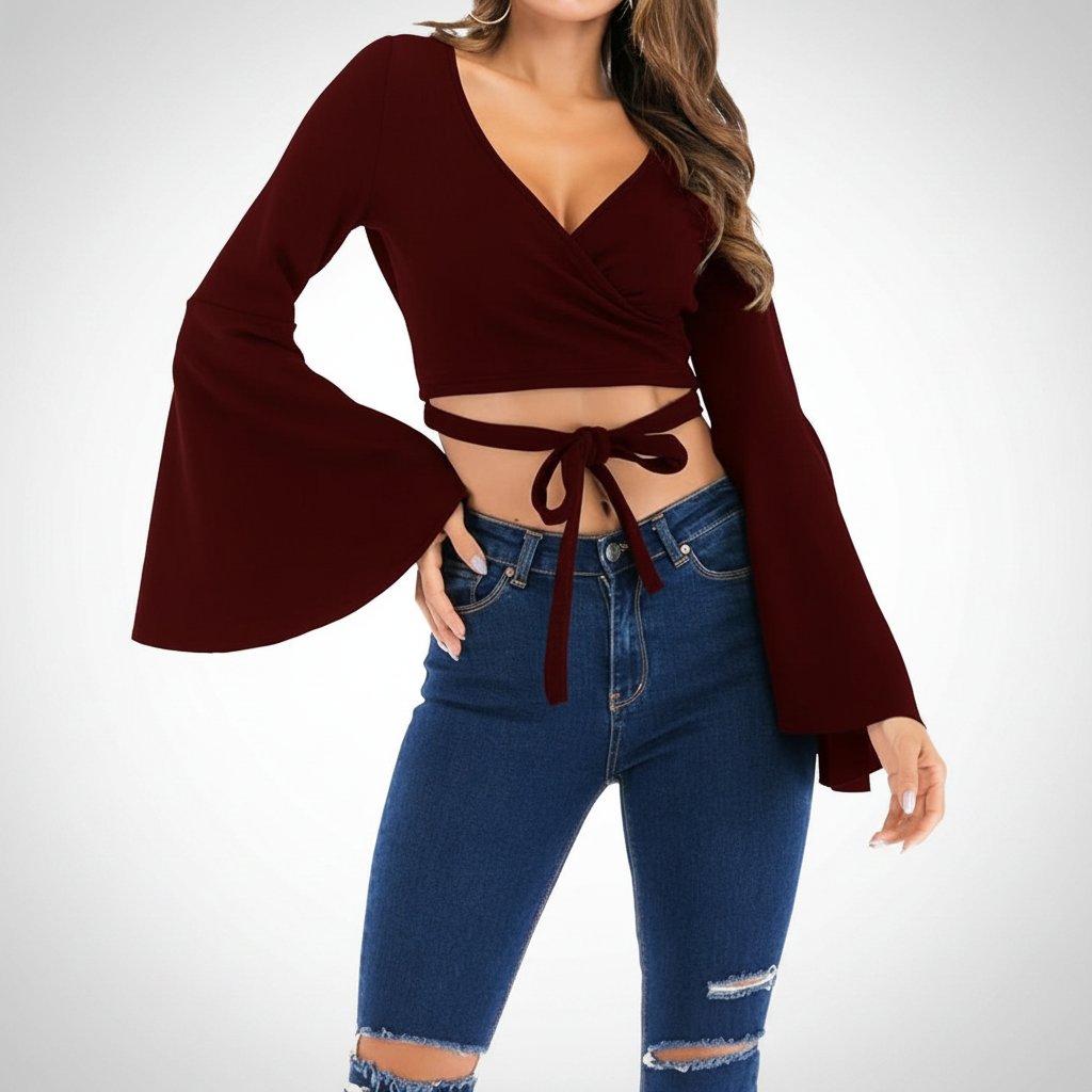     Top SHEIN bordeaux à manches évasées
