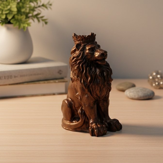 Statue Lion Royal en Résine Bronzée – Décoration Artisanale de Luxe