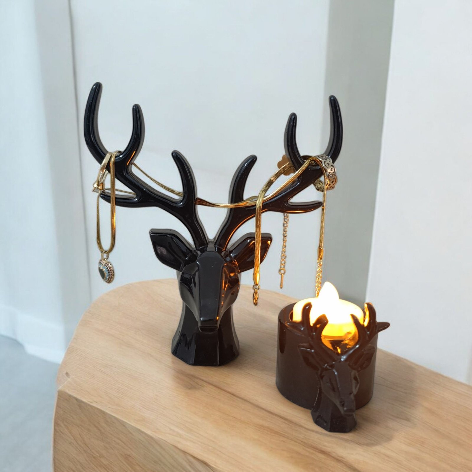 Duo de Têtes de Cerf - Porte-bijoux & 21 Bougeoir décoratif