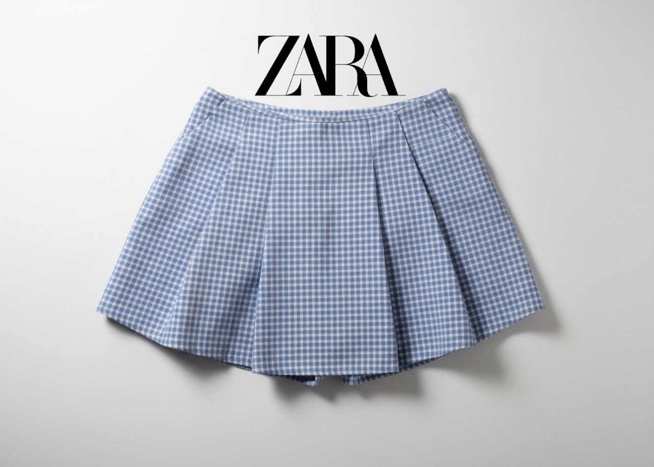 Jupe-short Zara à carreaux Vichy bleu et blanc - Taille XS