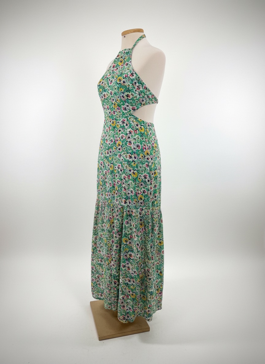 Robe longue fleurie H&M Divided - Dos nu / Col halter (Taille 38 / S)