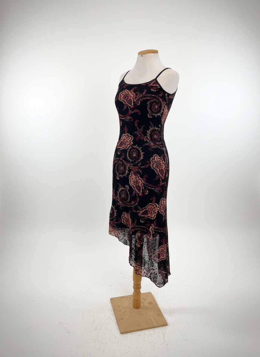 Robe midi asymétrique imprimé Paisley & Dentelle - Style Y2K / Vintage (Taille 36)