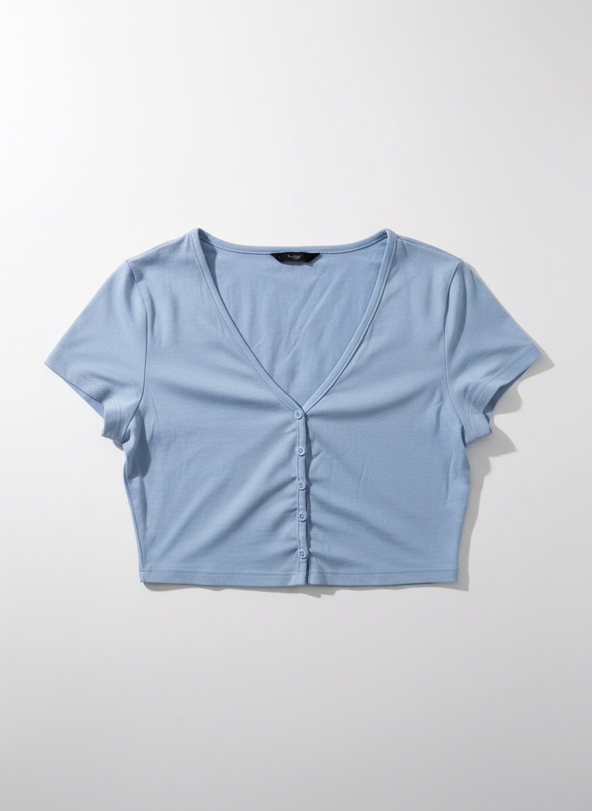 Crop top bleu pastel boutonnée col V - Taille xs