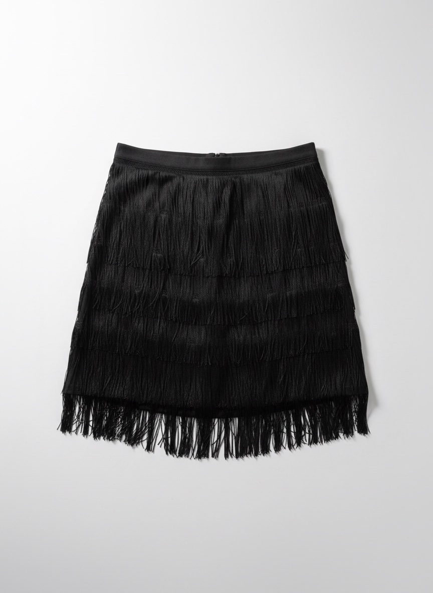 Jupe courte noire à franges - Style Charleston / Soirée (Taille 36/38)