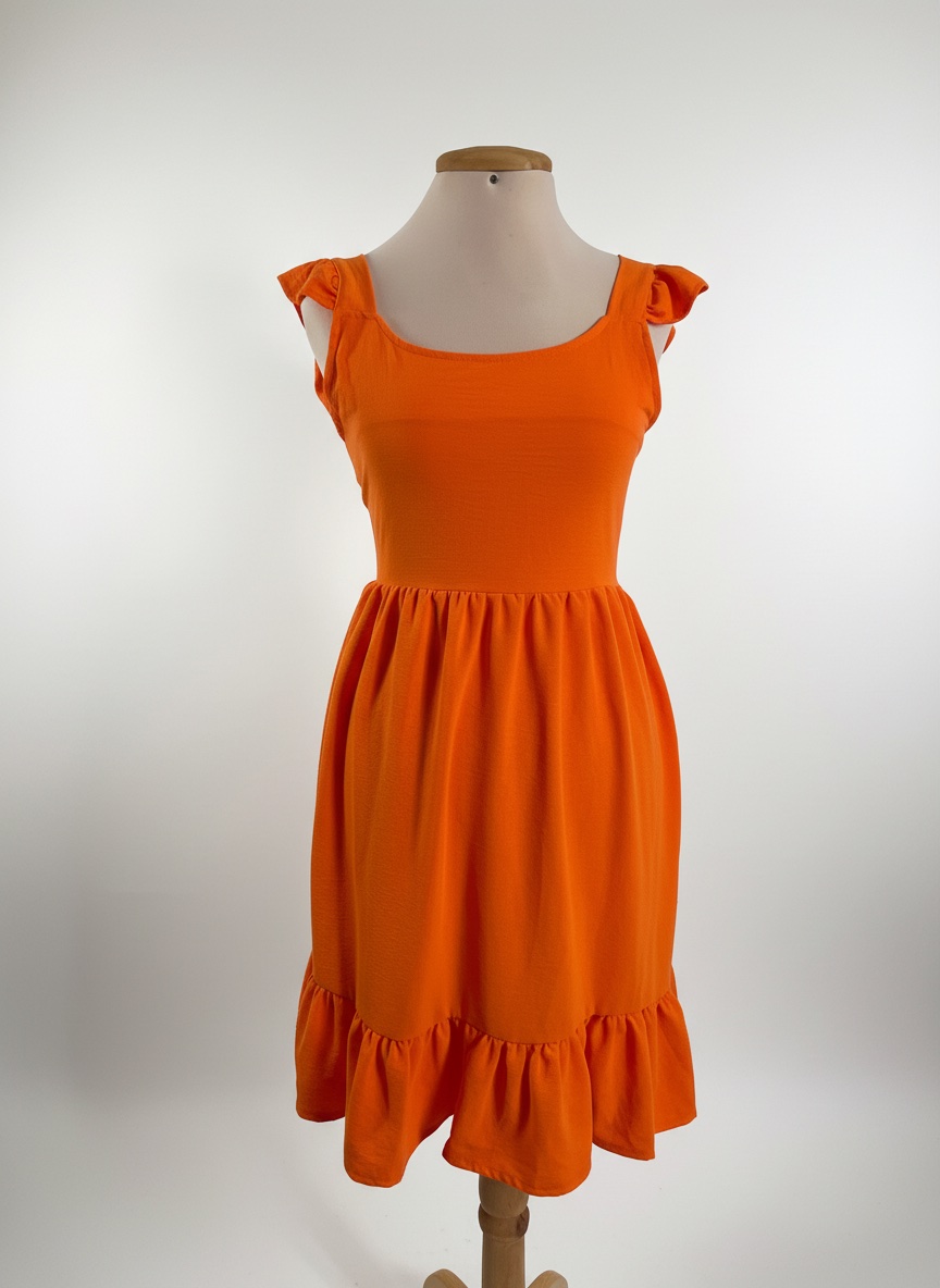 Robe courte Orange - Dos nu nœud & Volants (Taille 36/S)
