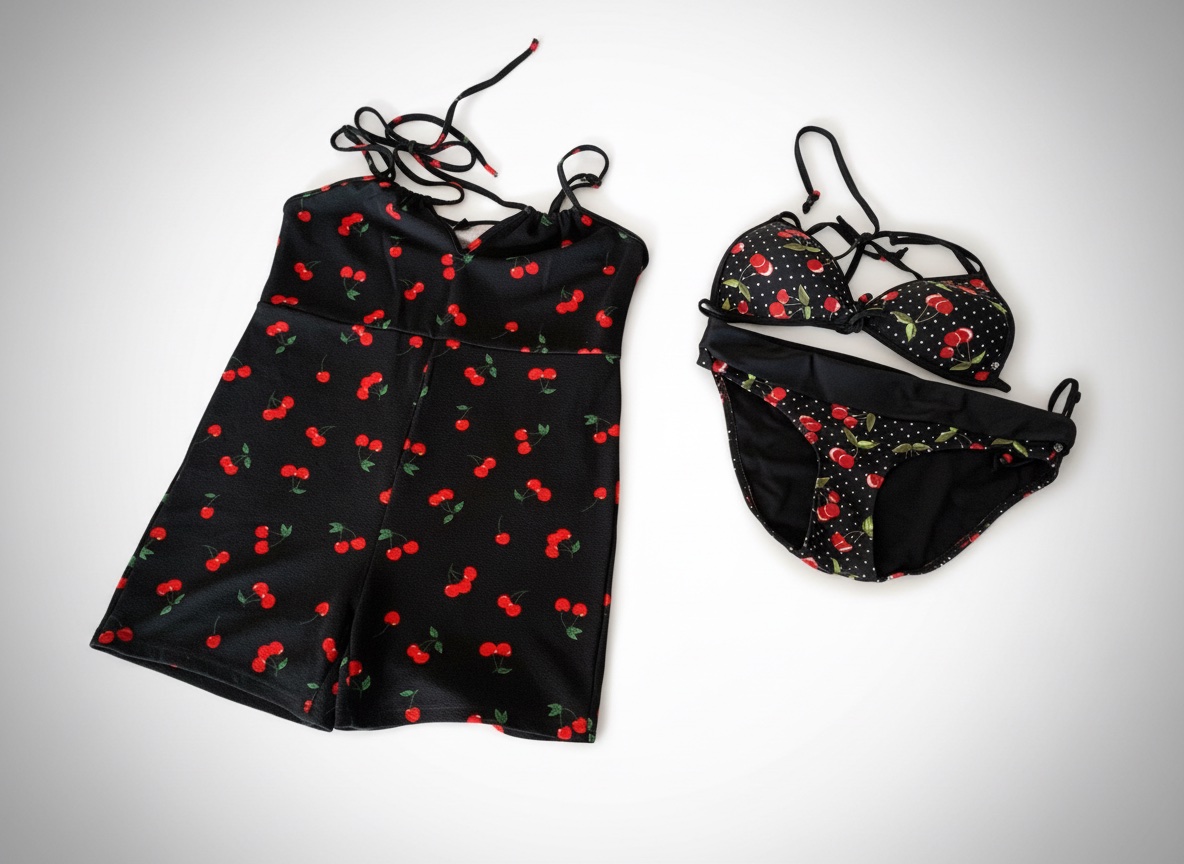 Lot bikini et trobe de plage motifs cerises
