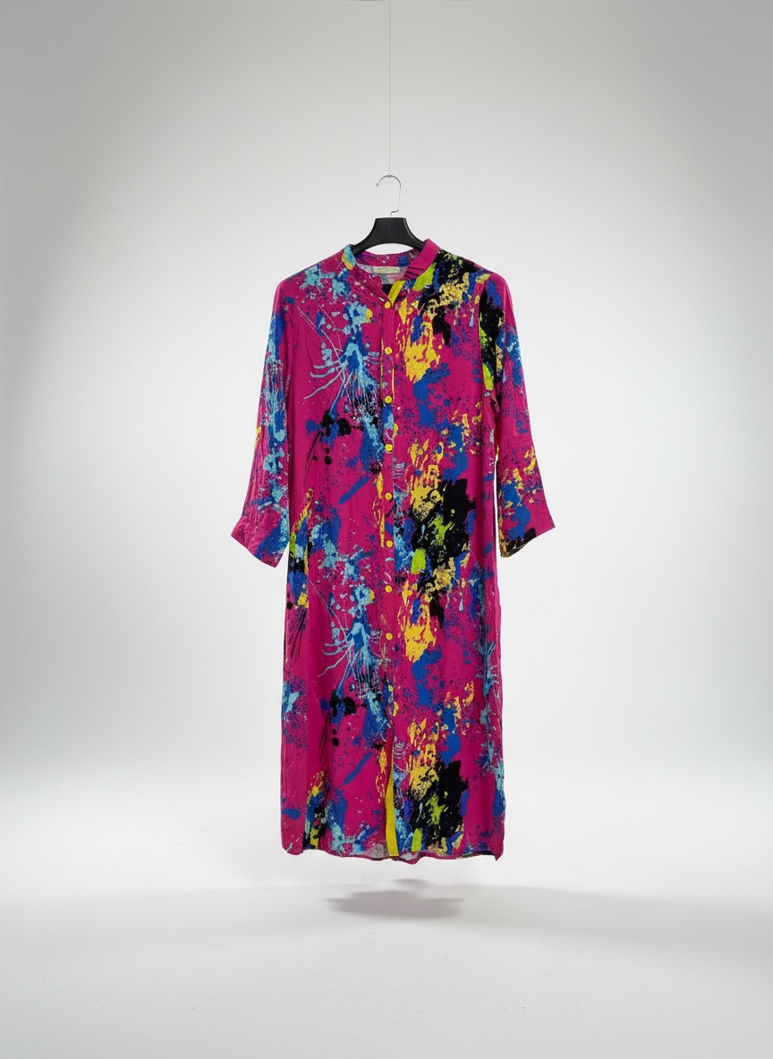 Robe chemise multicolore rose