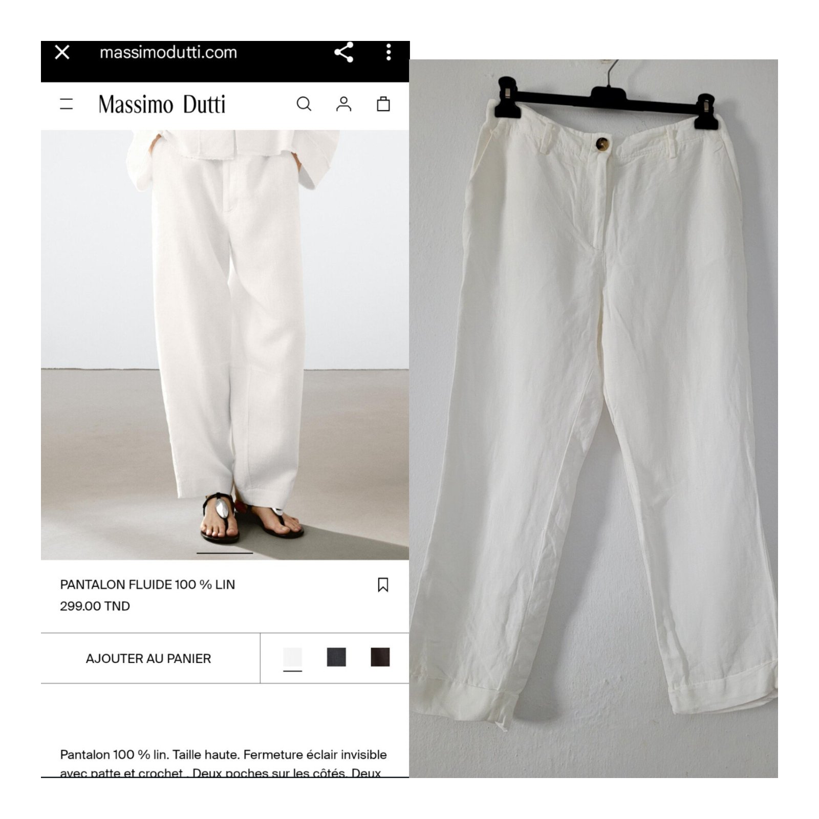 Pantalon lin/coton massimo dutti 