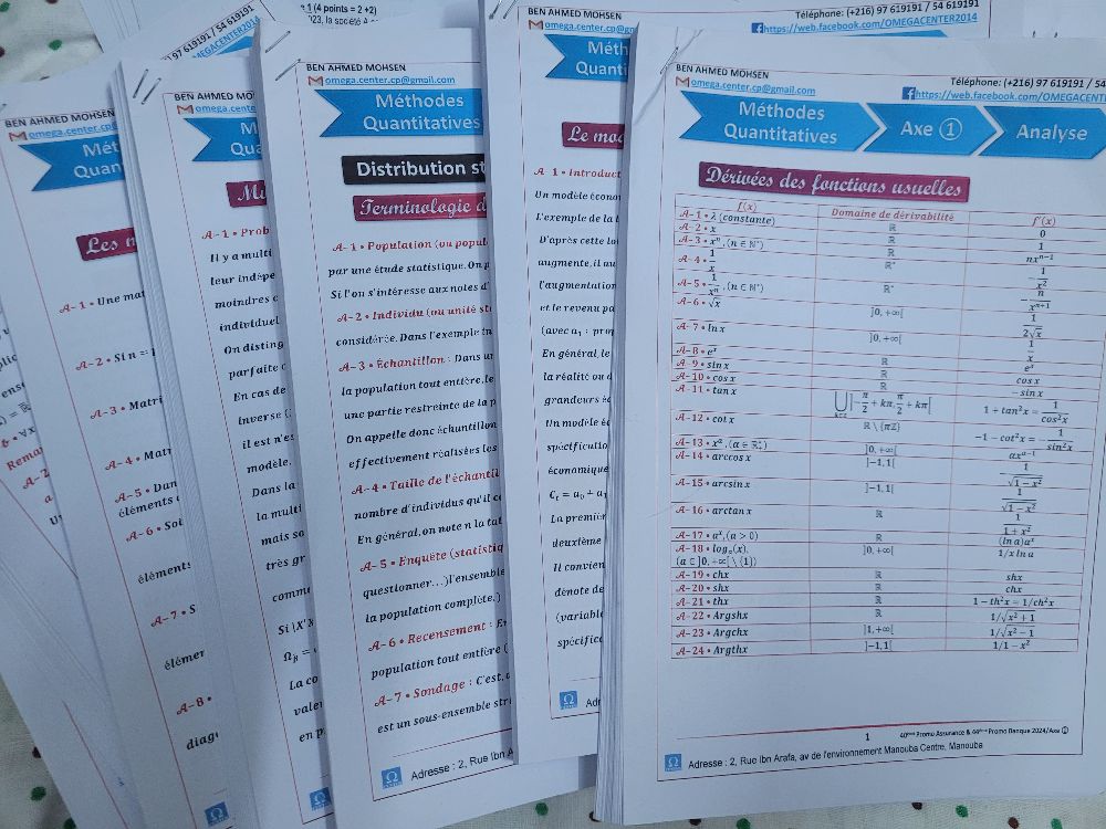 Revision concours IFID :cours + exercices corrigée pour la matière méthodes quantitative 