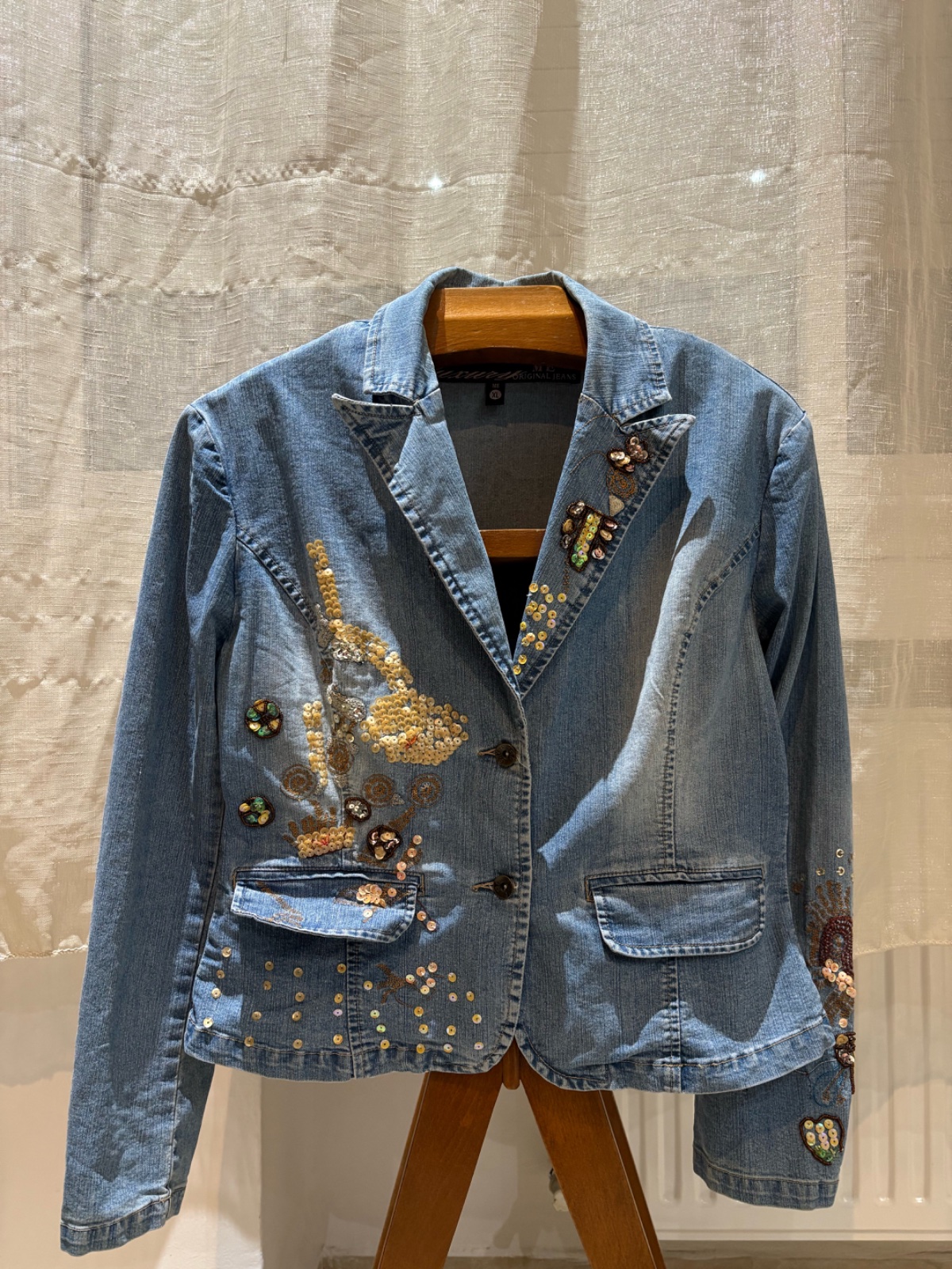 Blazer denim brodé & paillettes ✨ pièce vintage unique