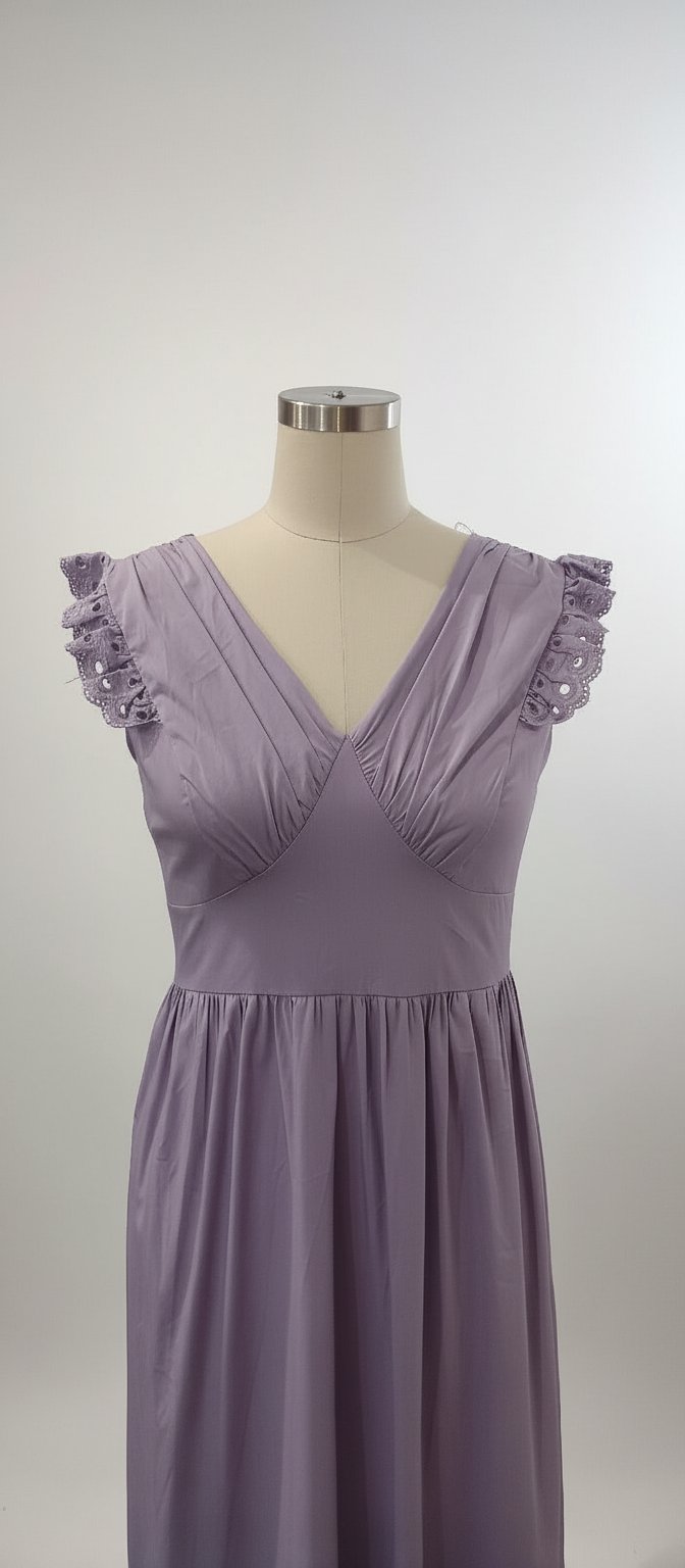 Liquidation : Robe longue lila en popeline brodée anglaise (T. 36-42)