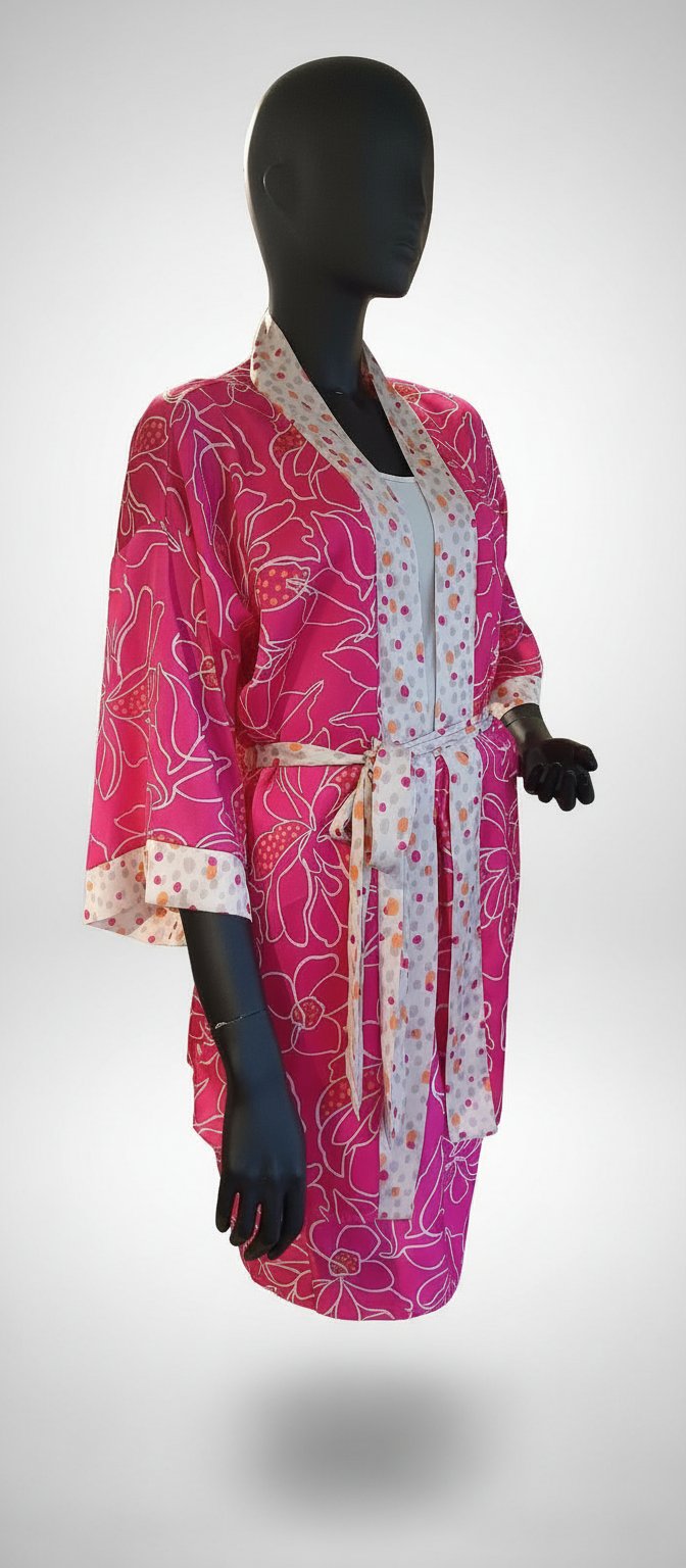 Liquidation : Kimono long fuchsia à motif floralt 38/36