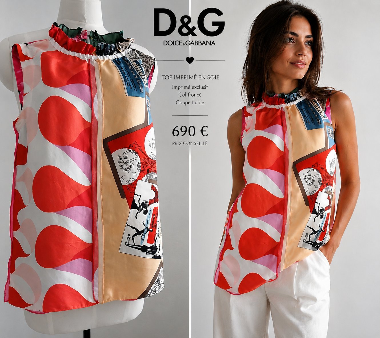 Un Sublime Top en Soie authentique D&G 🤍🩷💚✨️