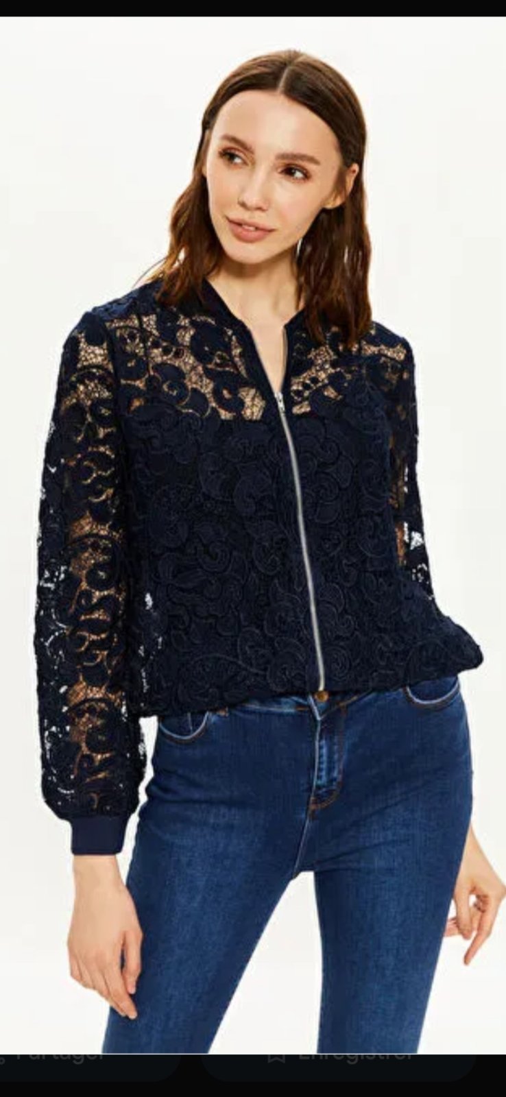 Un jolie Veste bomber zipper en dentelle bleu marine💙