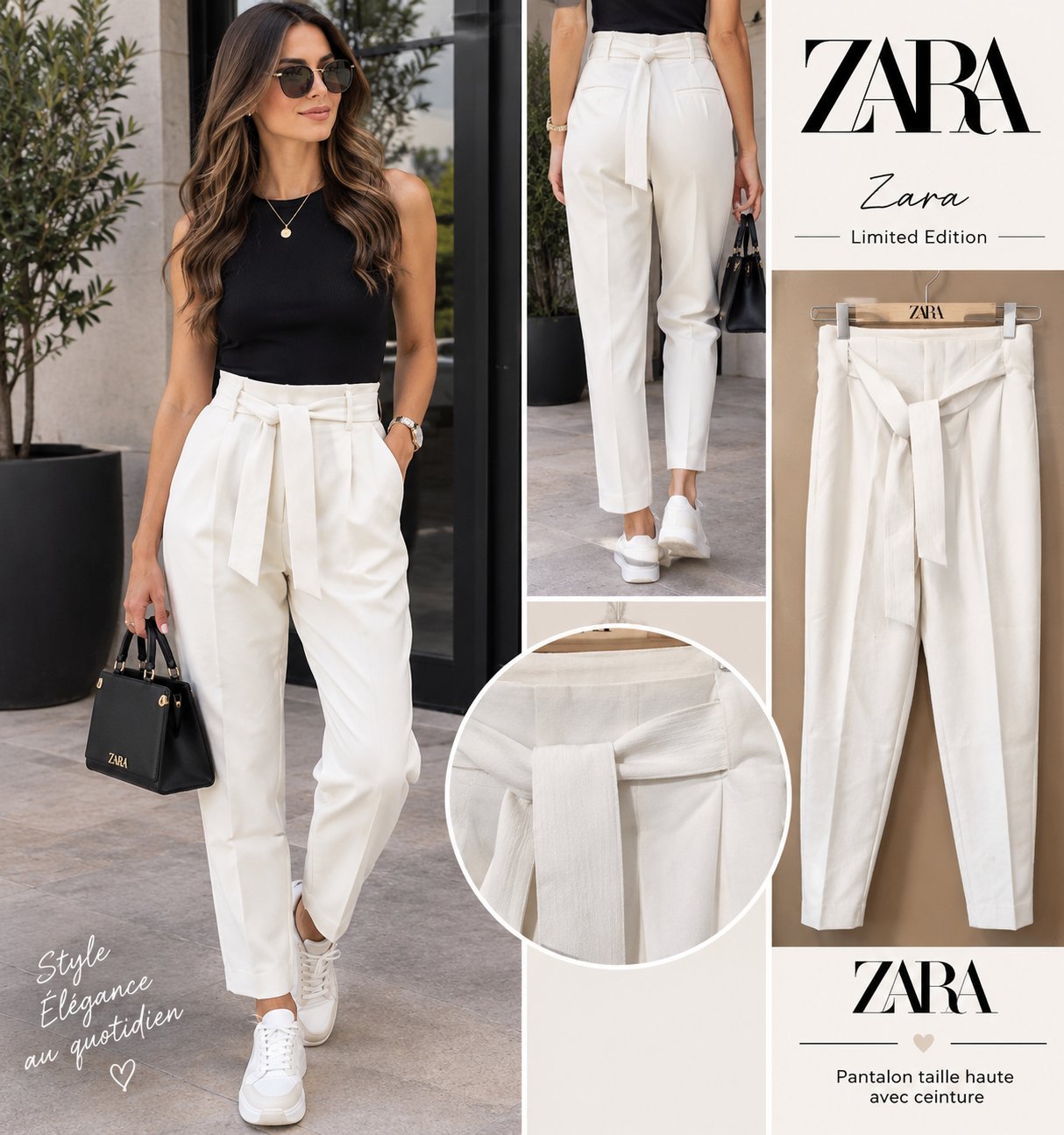 Un très joli pantalon Zara taille haute avec ceinture 😍