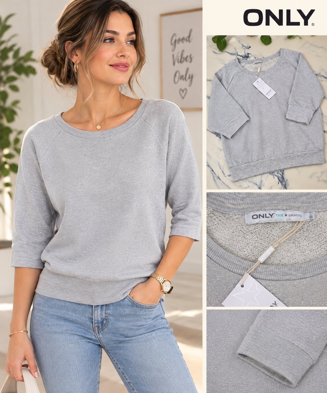 Un joli Sweat Shirt gris pailleté de la marque Only 