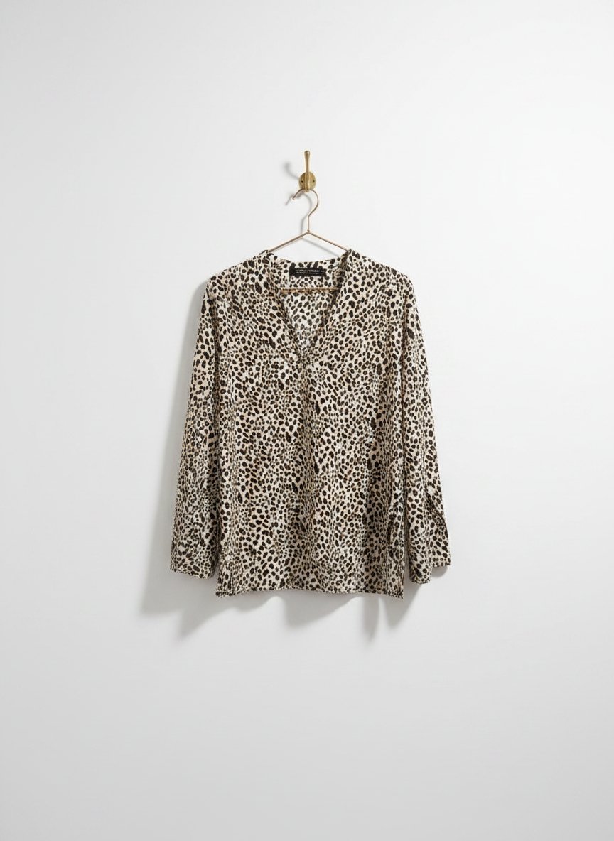 Blouse tunique col en V à imprimé léopard Zara Basic