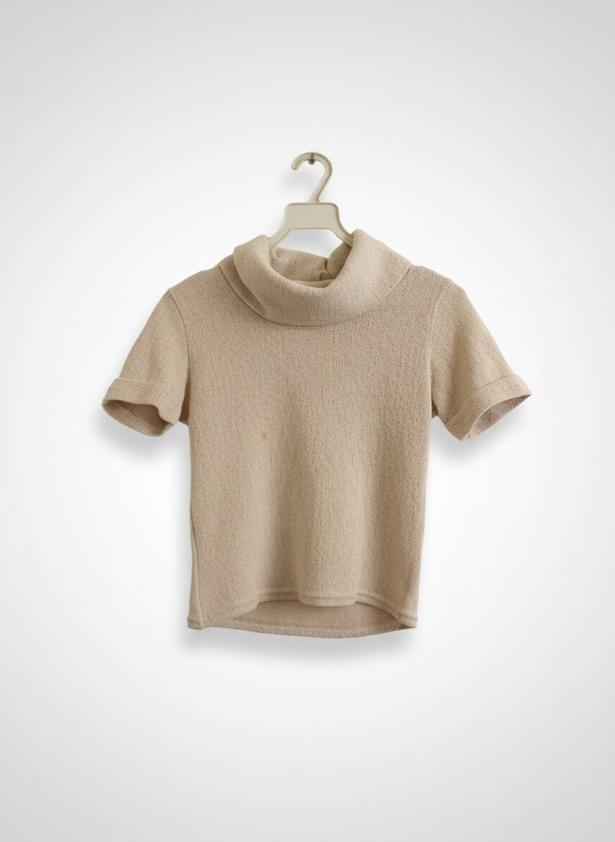Haut en maille beige à col roulé lâche
