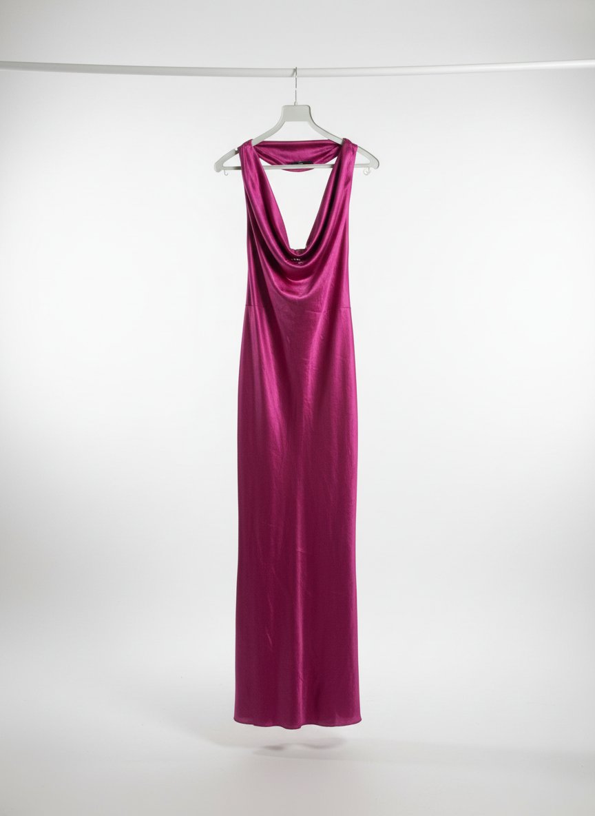 Robe longue fuchsia col bénitier et nœud dos nu