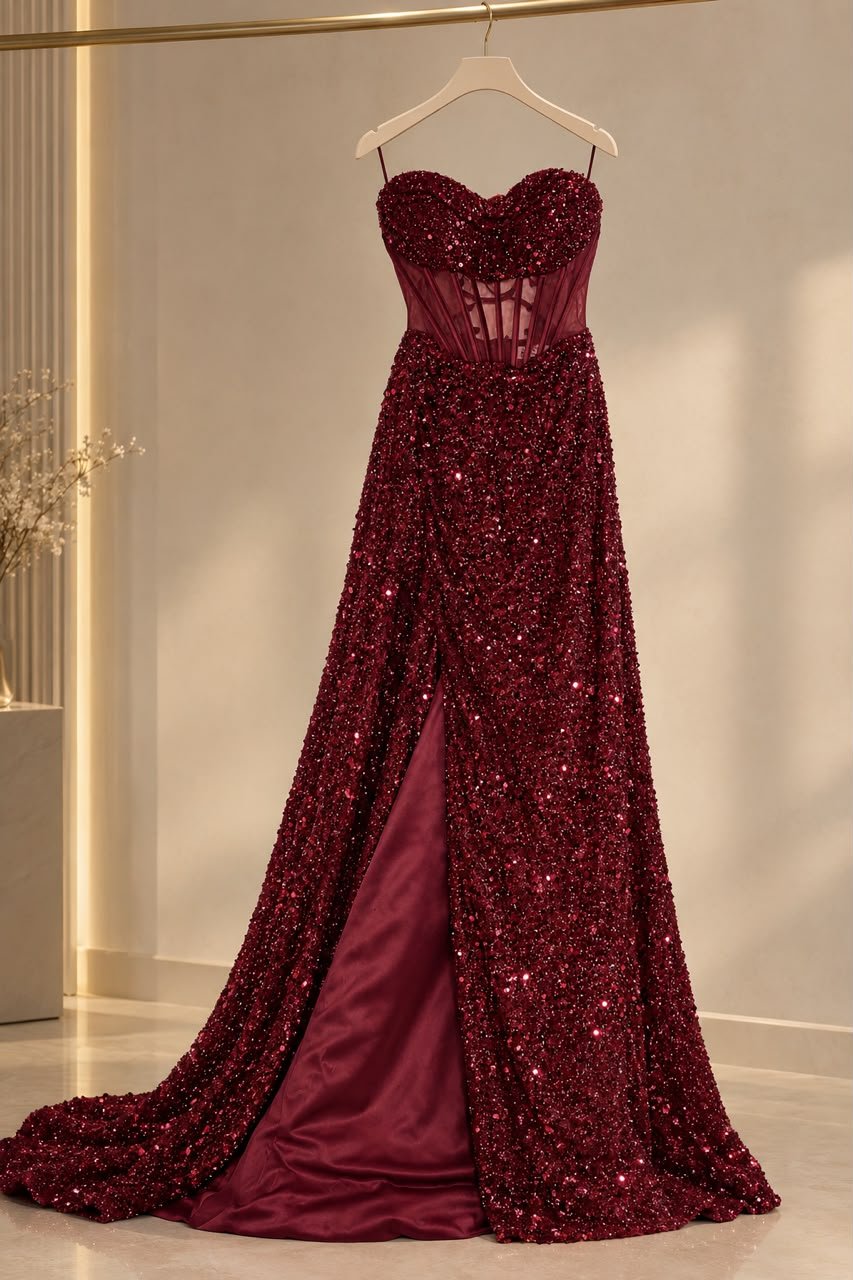 Robe Bordeaux Sequins