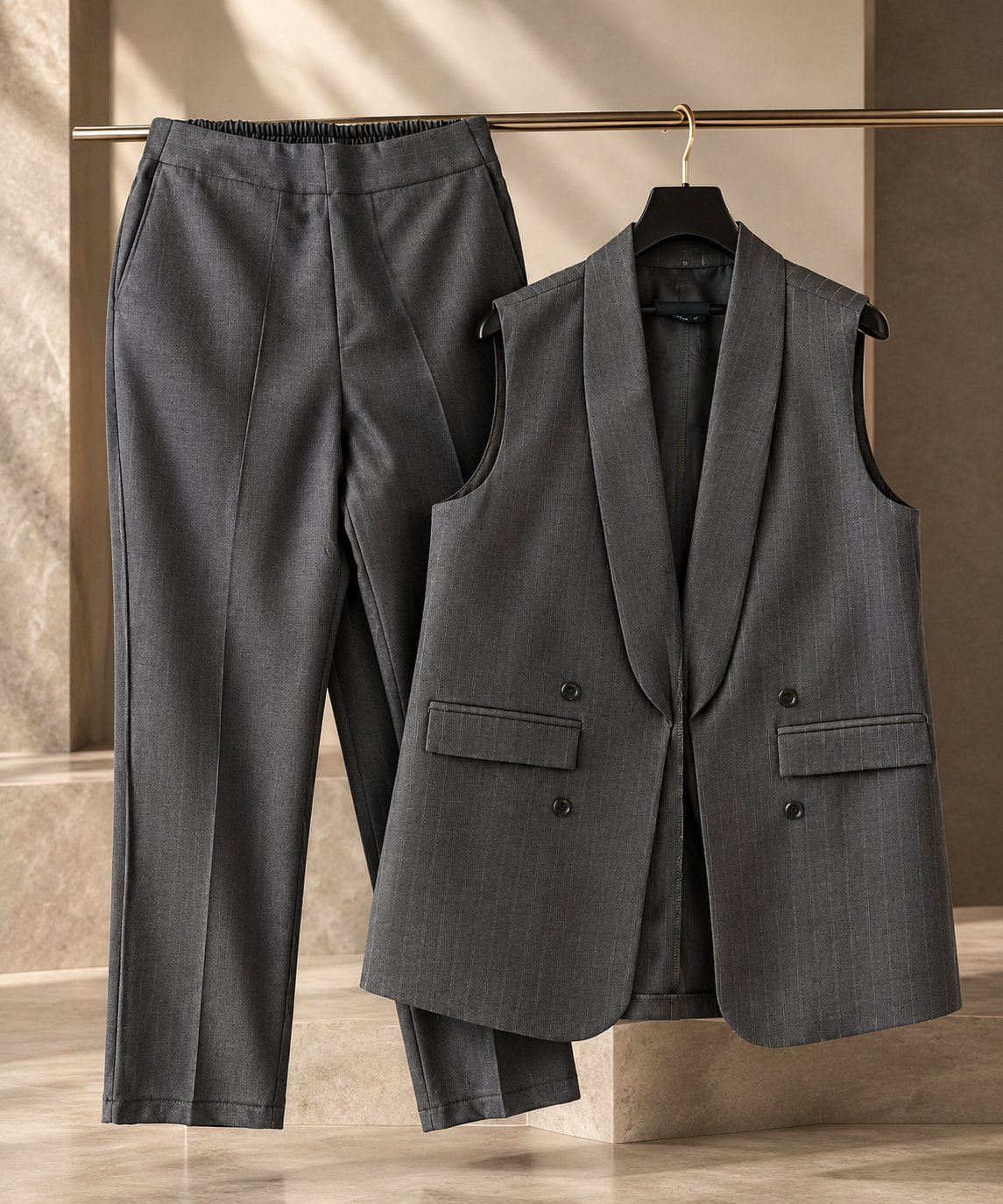 Ensemble Gilet & Pantalon Gris Chevrons ✨