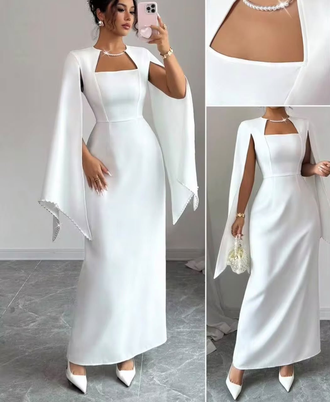 Robe Blanche à Manches Cape ✨