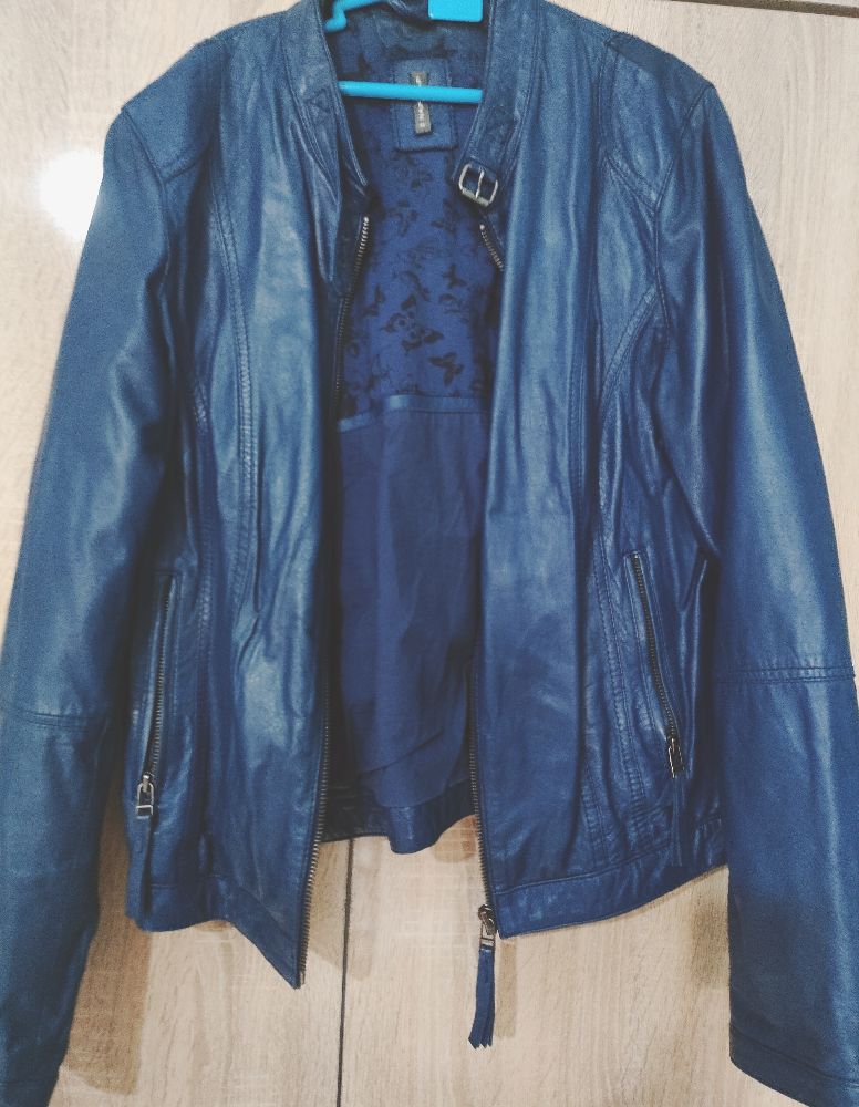 Veste bleue en cuir taille 42 Nafnaf