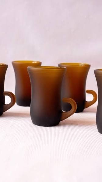 6 Tasse verre cristal café thé ambre opaque vintage art déco design 20ème