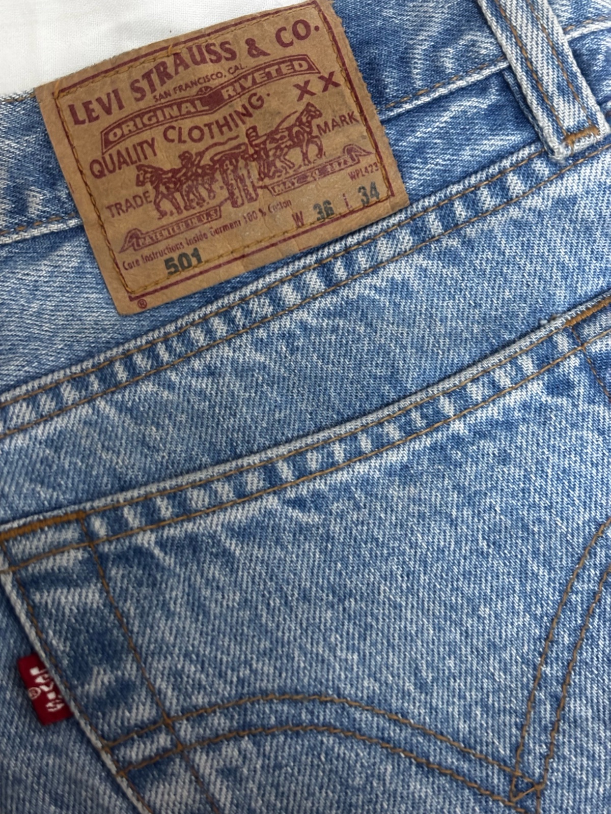 Vinatge levis These are vintage Levi's 501 Original Fit Jeans featuring a classic light blue wash and a size label of W36 L34