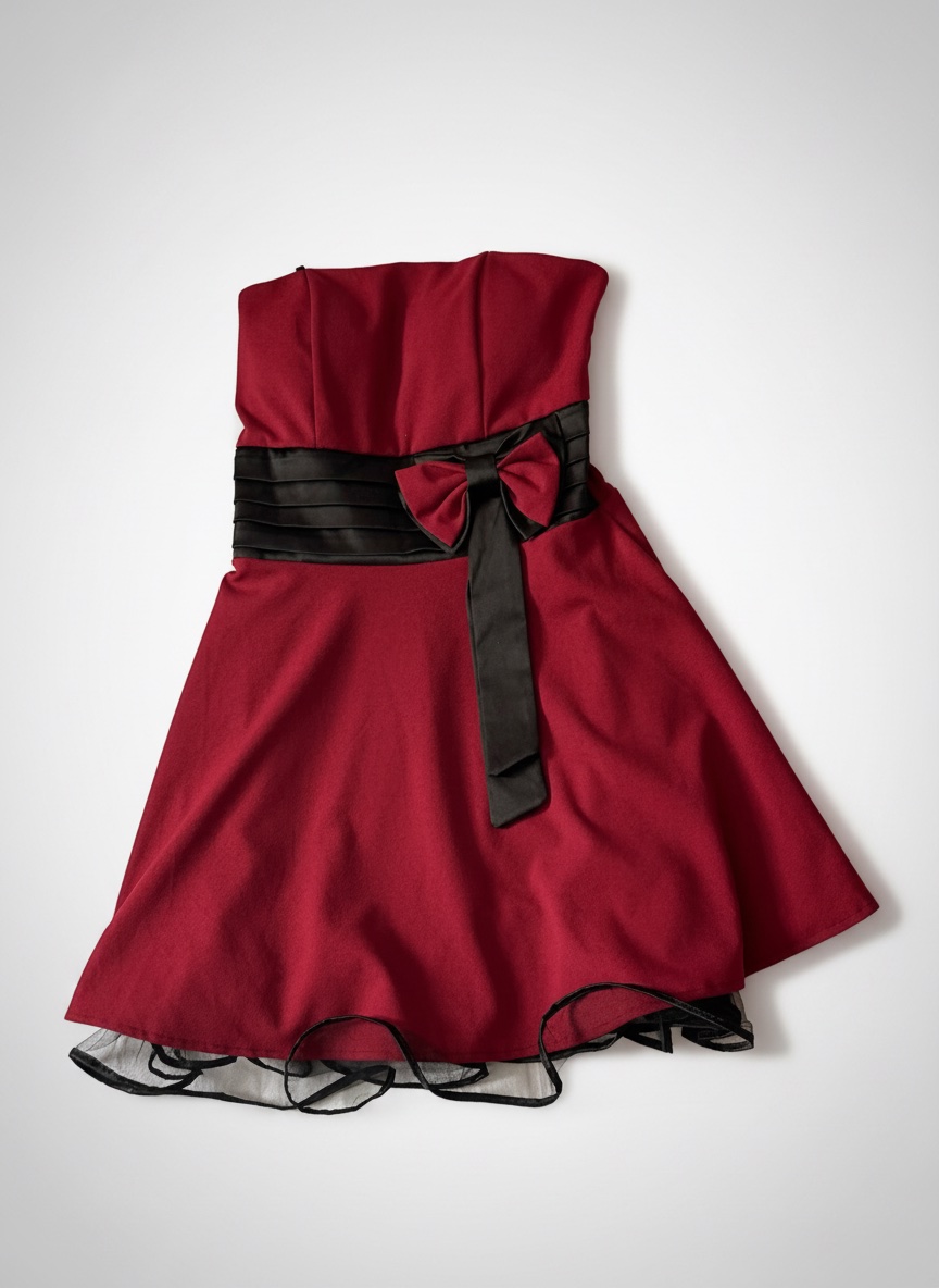 Robe de cocktail bustier bordeaux et noir 