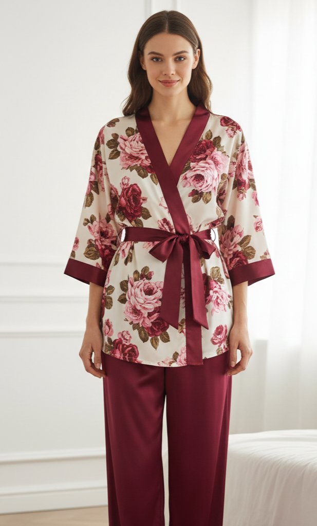 Pijama en satin fleurie