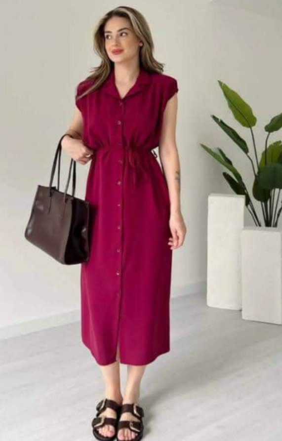 Robe chemise longue bordeaux